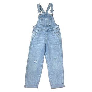 091 H&M 5 Year Old Unisex Light Blue Distressed Denim Overalls